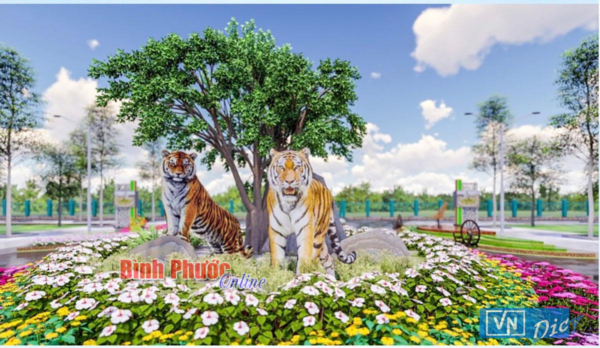 Đại cảnh 2 với trung tâm là đôi hổ (cao từ 1,8 đến 2m), biểu tượng của năm Nhâm Dần 2022